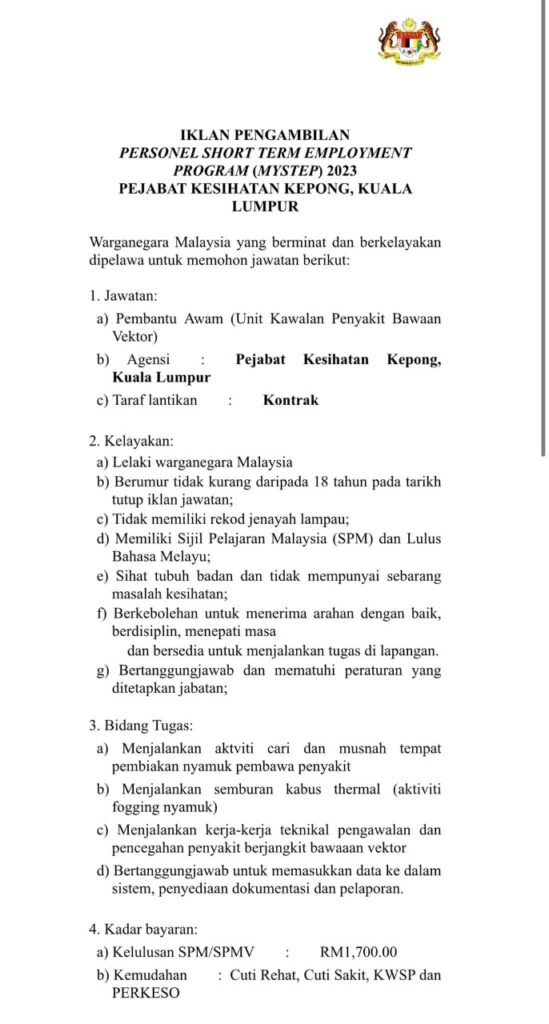 Jawatan Kosong Pejabat Kesihatan Kepong