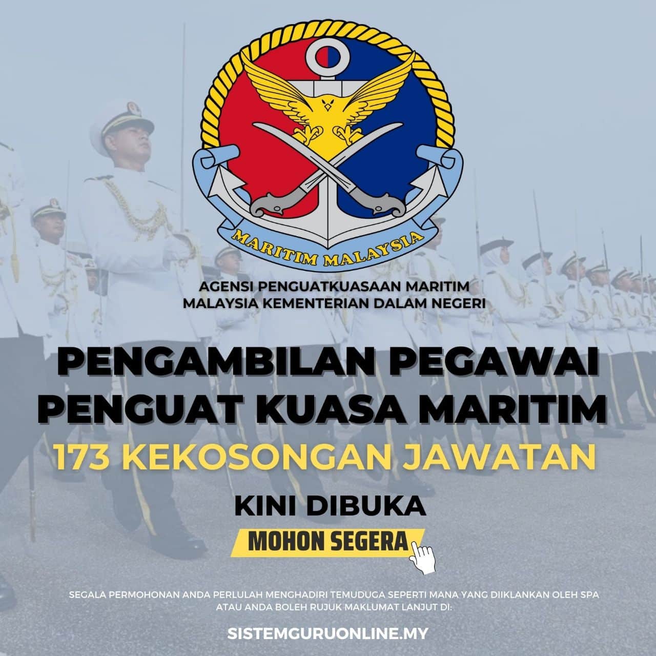 Jawatan Pegawai Penguat Kuasa Maritim Spa Buka Pengambilan Bulan