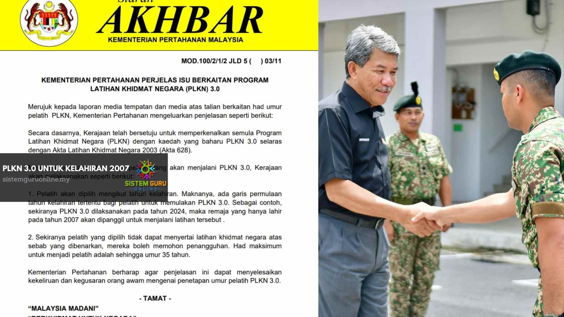 PLKN 3 0 Untuk Kelahiran 2007 Bermula Tahun Hadapan