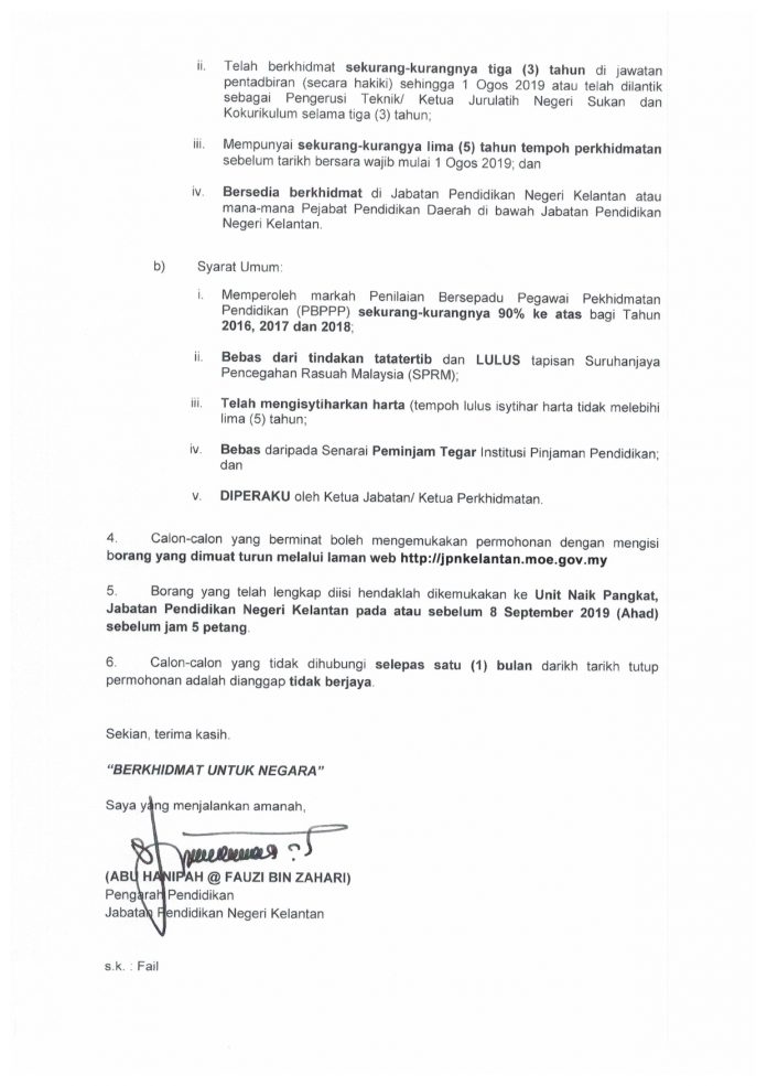Surat Kepada Pengarah Jabatan Pendidikan Negeri Kelantan