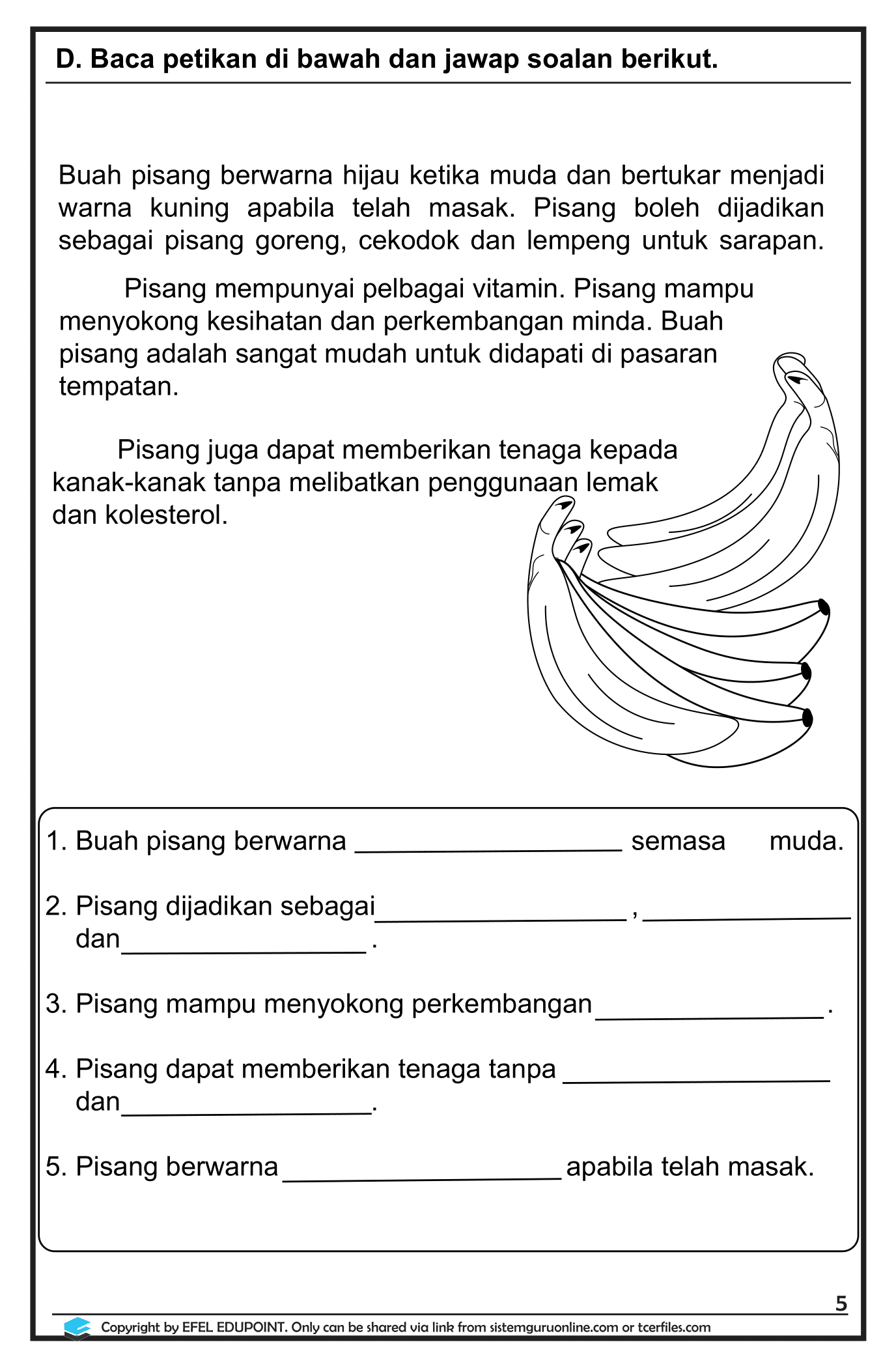 Latihan Bahasa Melayu Tahun 1= Unit: Kebersihan dan Kesihatan 