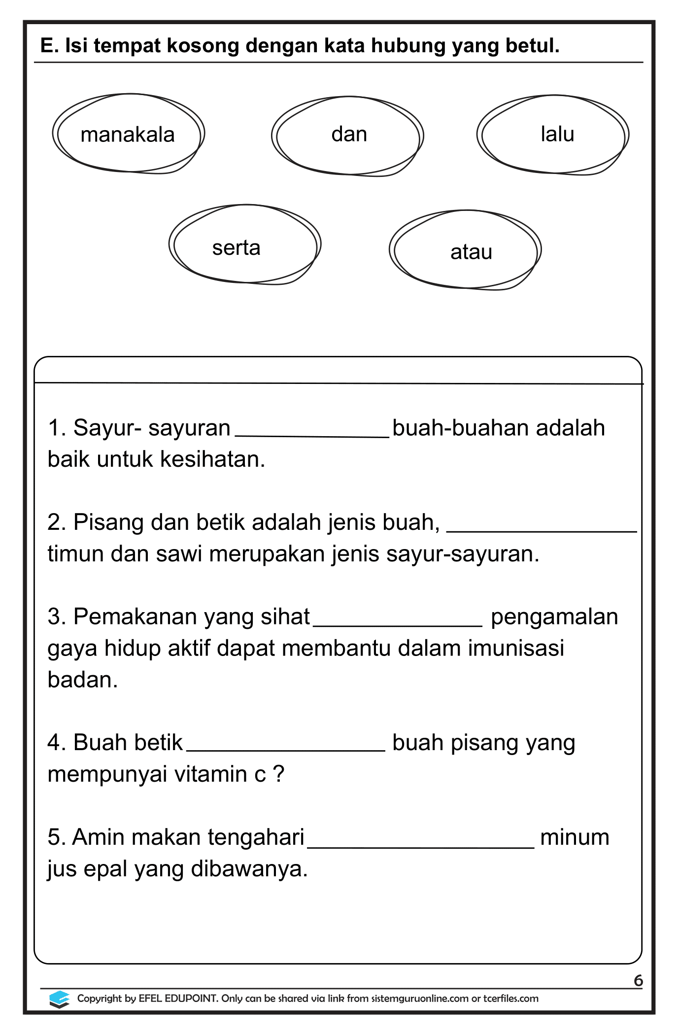 Latihan Bahasa Melayu Tahun 1= Unit: Kebersihan dan Kesihatan 