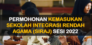 Permohonan Kemasukan Sekolah Integrasi Rendah Agama JAWI (SIRAJ) Sesi 2022