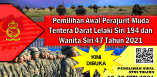 Pemilihan Awal Perajurit Muda Tentera Darat Lelaki Siri 194 dan Wanita Siri 47 Tahun 2021