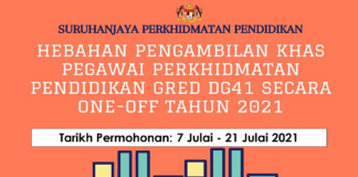 Hebahan Pengambilan Khas Pegawai Perkhidmatan Pendidikan Gred DG41 Secara One-Off Effective Julai 2021 Hebahan Pengambilan Khas Pegawai Perkhidmatan Pendidikan Gred DG41 Secara One-Off Tahun 2021