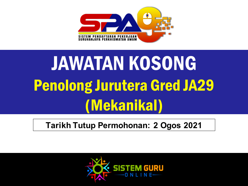 Jawatan Kosong Penolong Jurutera Gred JA29 (Mekanikal) Effective Julai 2021