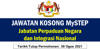 Jawatan Kosong MySTEP Jabatan Perpaduan Negara dan Integrasi Nasional Effective Ogos 2021 Jawatan Kosong MySTEP Jabatan Perpaduan Negara dan Integrasi Nasional
