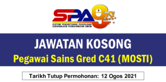 Jawatan Kosong Pegawai Sains Gred C41 (MOSTI)