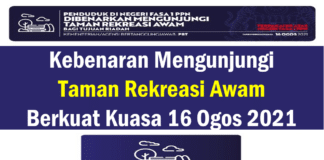 Kebenaran Mengunjungi Taman Rekreasi Awam Effective 16 Ogos 2021