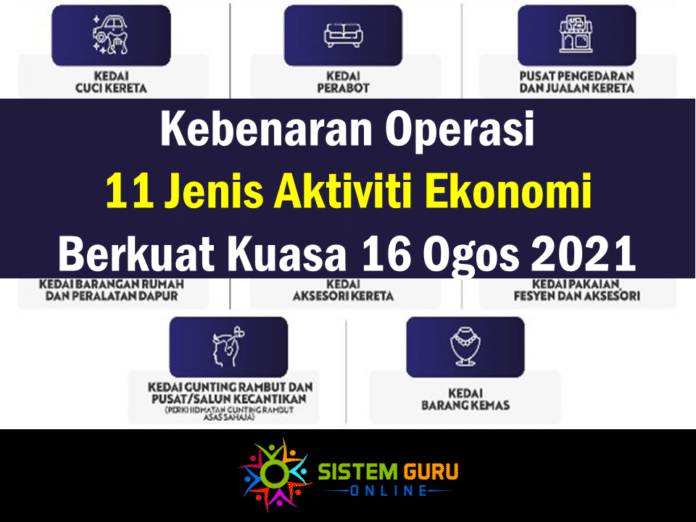 Kebenaran Operasi 11 Jenis Aktiviti Ekonomi Berkuat Kuasa 16 Ogos 2021