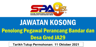 Jawatan Kosong Penolong Pegawai Perancang Bandar dan Desa Gred JA29