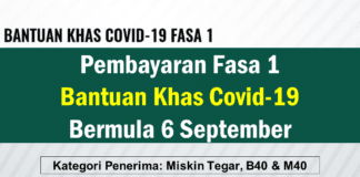 Pembayaran Fasa 1 Bantuan Khas Covid-19 Bermula 6 September
