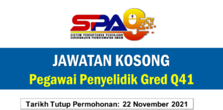 Jawatan Kosong Pegawai Penyelidik Gred Q41