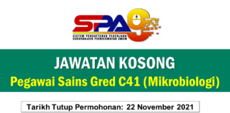 Jawatan Kosong Pegawai Sains Gred C41 (Mikrobiologi)