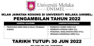Universiti Melaka (UNIMEL) Buka Pengambilan Jawatan Kosong Effective Sehingga 30 Jun 2022