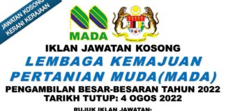 Pengambilan Jawatan di Lembaga Kemajuan Pertanian Muda (MADA) Besar-besaran Effective Sehingga 4 Ogos 2022
