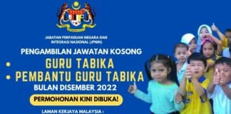 Pengambilan Jawatan Kosong Guru Tabika Dan Pembantu Guru Tabika Besar-Besaran Bulan Disember 2022 Jawatan Kosong Guru Tabika Dan Pembantu Guru Tabika