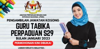 Jawatan Kosong Guru Tabika Perpaduan S29 Bulan Januari Tahun 2023 Jawatan Kosong Guru Tabika Perpaduan S29