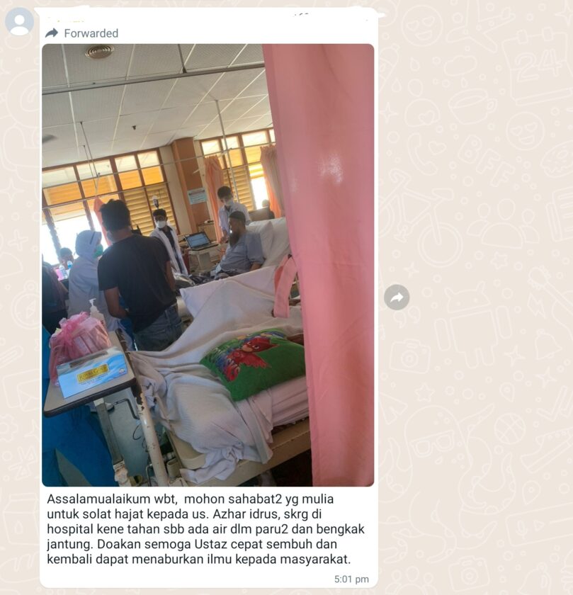 Ustaz Azhar Idrus Masuk Hospital Air Masuk Dalam Paru Paru Dan