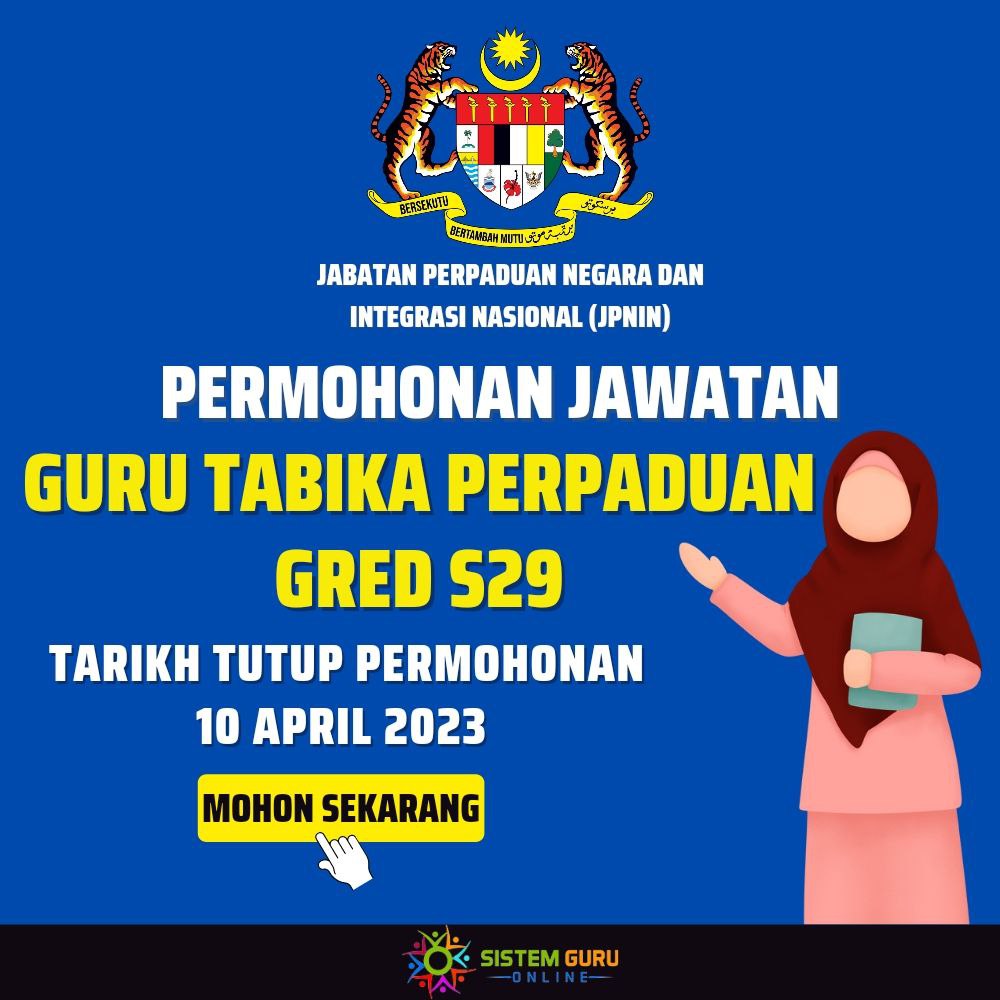 Jawatan Kosong Guru Tabika Perpaduan Gred S29 April 2023