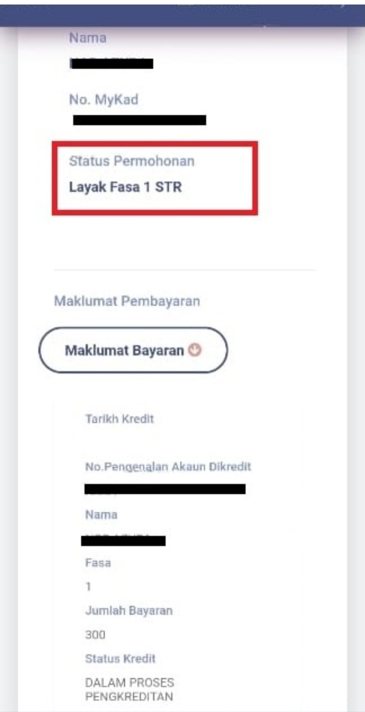 STR Fasa 4 : Semakan Status, Tarikh & Jumlah Bayaran