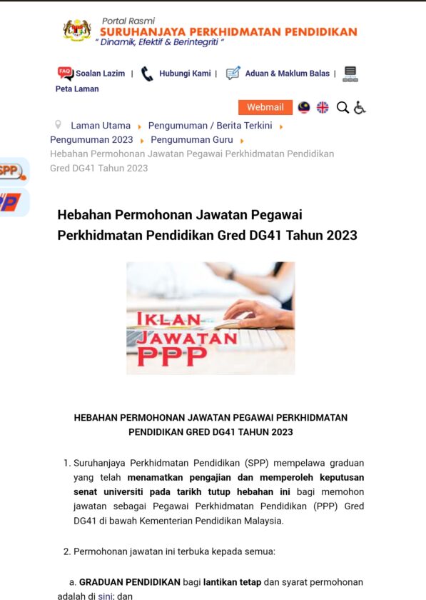 Permohonan Jawatan Pegawai Perkhidmatan Pendidikan Gred DG41 April 2023