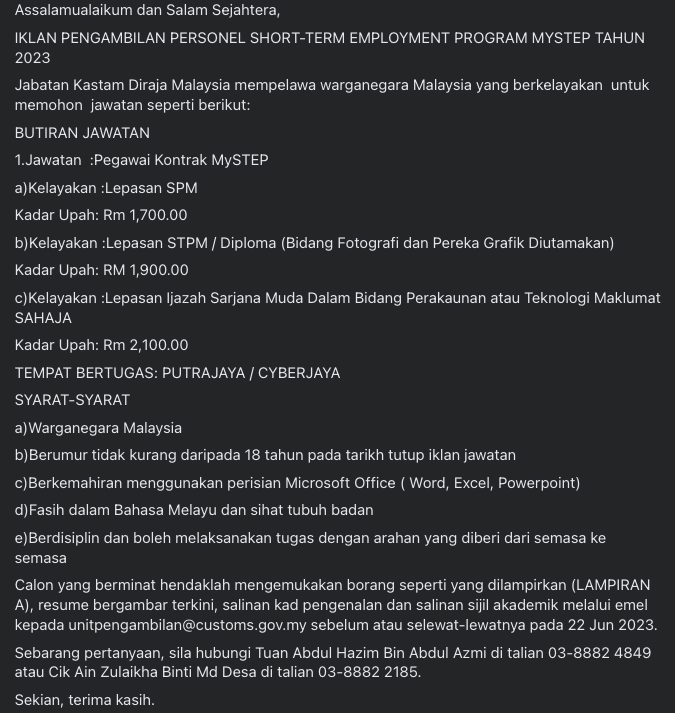 Official Permohonan Jawatan Kosong Jabatan Kastam DiRaja Malaysia 2023