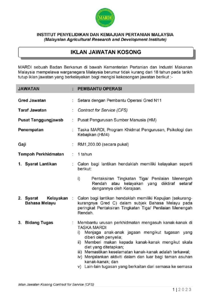 Jawatan Kosong Di MARDI Tahun 2023 Kini Dibuka Mohon Sekarang