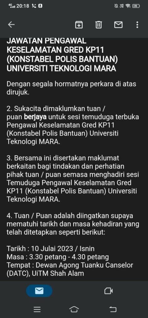 Temuduga Konstabel Polis Bantuan Gred KP11 UiTM