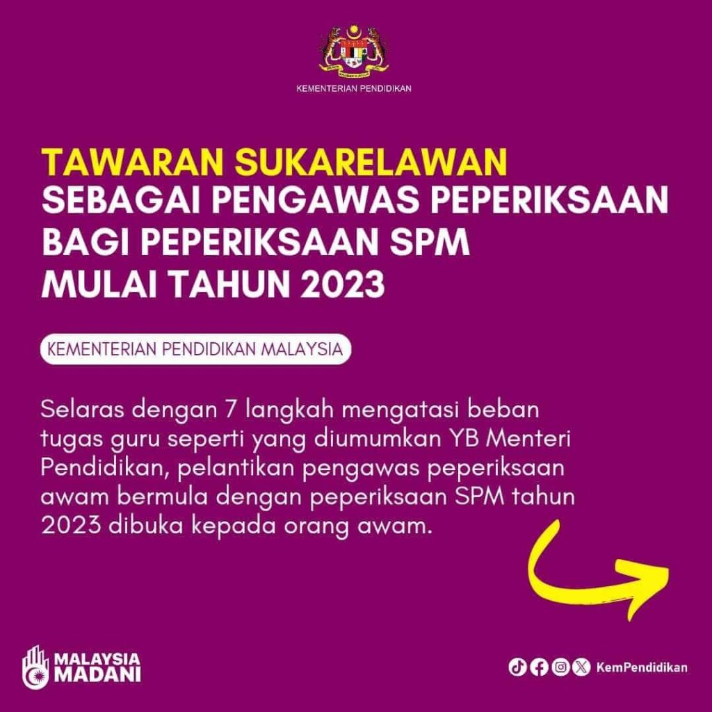 Tawaran Sebagai Sukarelawan Pengawas Peperiksaan SPM 2023