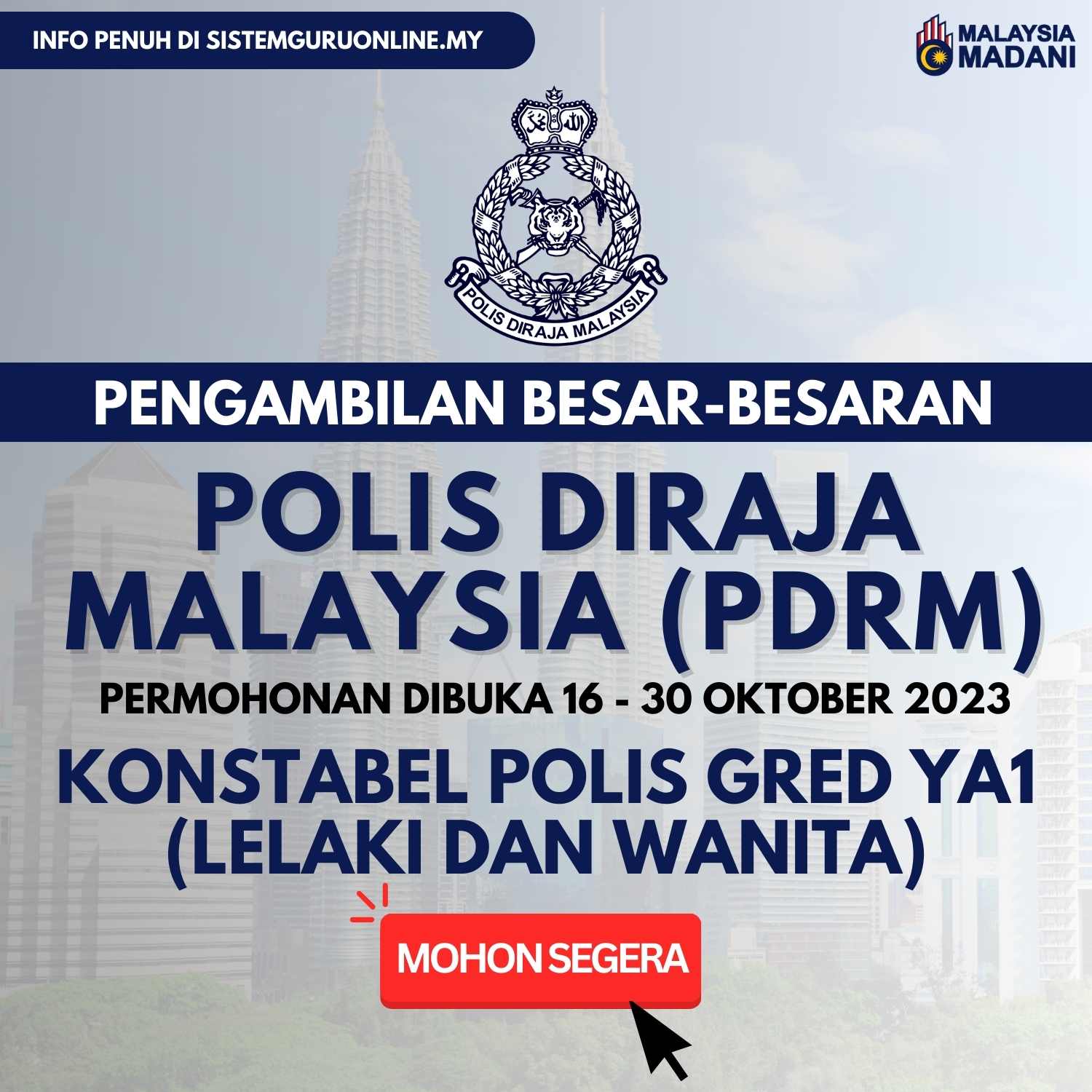 Permohonan Jawatan Konstabel Polis Gred YA1 Lelaki Dan Wanita Awam ...