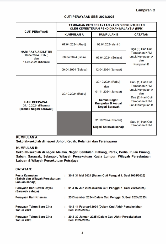 Takwim Akademik 2024 Dan Tarikh Cuti Sekolah KPM