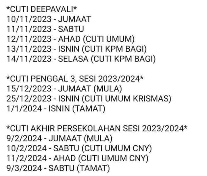 Kalendar Cuti Sekolah 2024 : Tarikh Cuti Panjang Dari Bulan 11 2023 ...