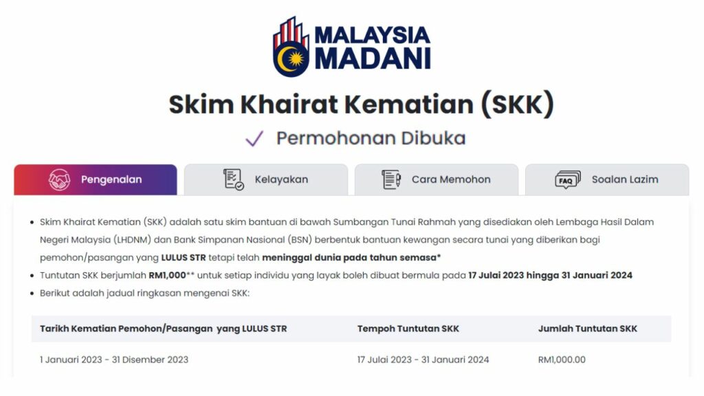 Permohonan Bantuan Skim Khairat Kematian RM1,000 Tahun 2024 Serta