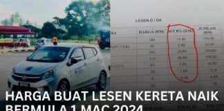Harga Buat Lesen Kereta Naik Bermula 1 Mac 2024