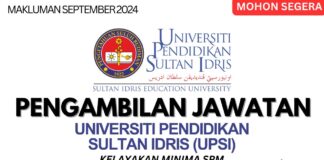 Makluman Jawatan Kosong UPSI September 2024