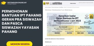 Permohonan Bantuan IPT Pahang Geran Pra Siswazah dan Pasca Siswazah Yayasan Pahang