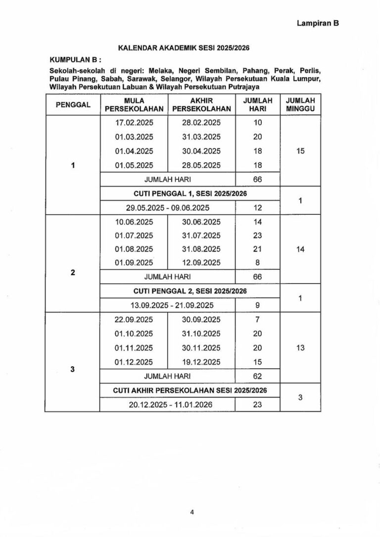 Takwim Akademik 2025 Dan Tarikh Cuti Sekolah KPM 2025